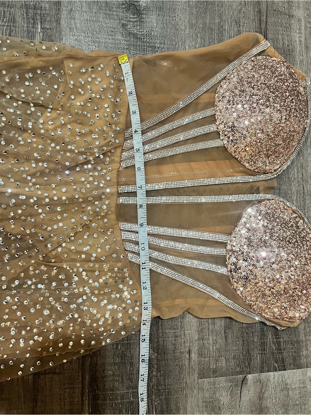 FASHION NOVA Wish Upon A Star Embellished Dress in Nude - Picture 7 of 8